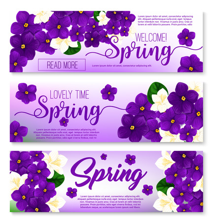 Welcome spring floral banner with flower bouquetのイラスト素材