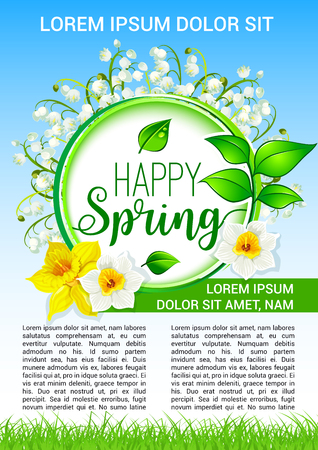 Vector spring flowers poster of daffodils bloomのイラスト素材