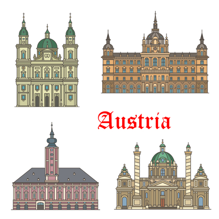 Austrian travel landmarks of architecture icon setのイラスト素材
