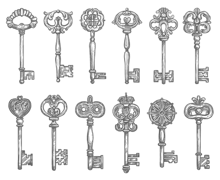 Old vintage key and antique skeleton sketchのイラスト素材