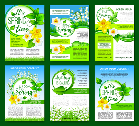 Spring flower, green leaf poster template designのイラスト素材
