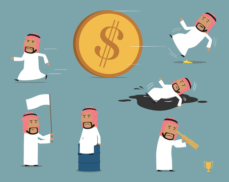 Failed, bankrupt arab businessman character setのイラスト素材