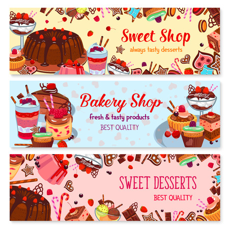 Bakery and sweet shop, ice cream cafe banner setのイラスト素材