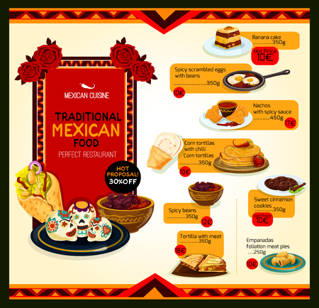 Mexican cuisine menu special offer poster templateのイラスト素材