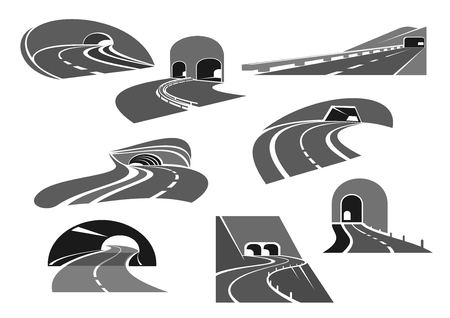 Road tunnel icon set with highway and freewayのイラスト素材