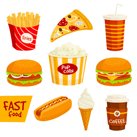 Fast food sandwich, drink, snack icon setのイラスト素材