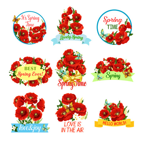 Spring flower bouquet isolated icon setのイラスト素材