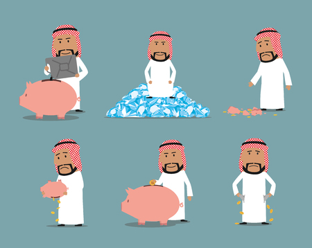 Rich and bankrupt arab businessman character setのイラスト素材