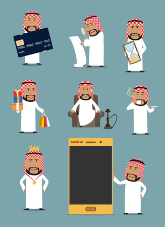 Rich arab businessman cartoon character setのイラスト素材