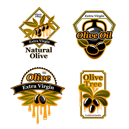 Olive oil isolated label set with black fruitのイラスト素材