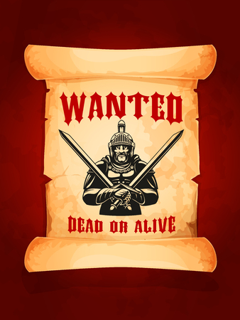 A Vector poster wanted dead or alive medieval knightのイラスト素材