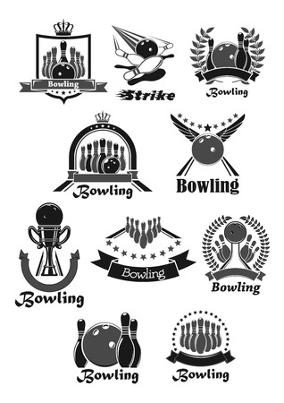 A Vector icons set of bowling game tournament awardsのイラスト素材