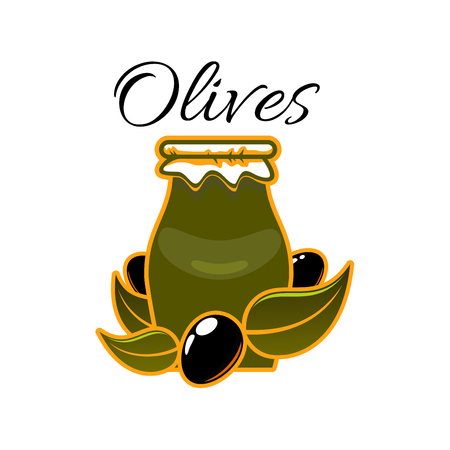 A Vector icon of olives and olive oil in jarのイラスト素材