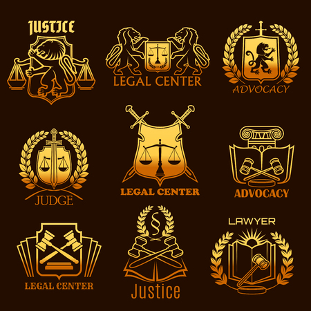Advocacy lawyer vector gold icons of legal justiceのイラスト素材