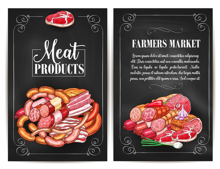 Vector posters for butchery shop meat productsのイラスト素材