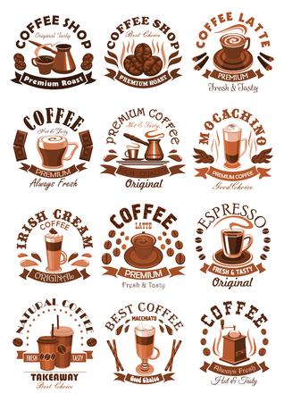 Vector icons coffeeshop of coffee cups or beansのイラスト素材