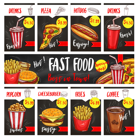 Vector fast food menu price cards templates setのイラスト素材