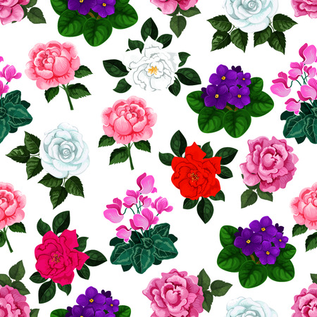 Seamless pattern of vector garden flowers bouquetsのイラスト素材