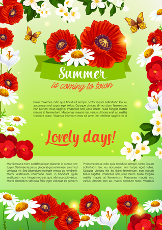 Floral holiday poster of summer flowers bouquetのイラスト素材
