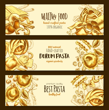 Italian durum pasta cuisine vector bannersのイラスト素材