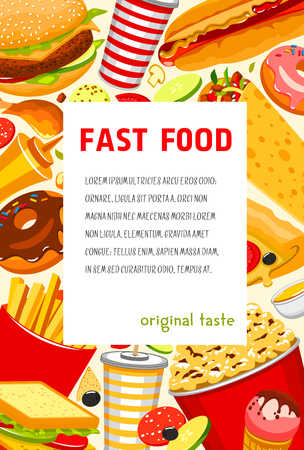 Vector fast food poster of snacks and mealsのイラスト素材