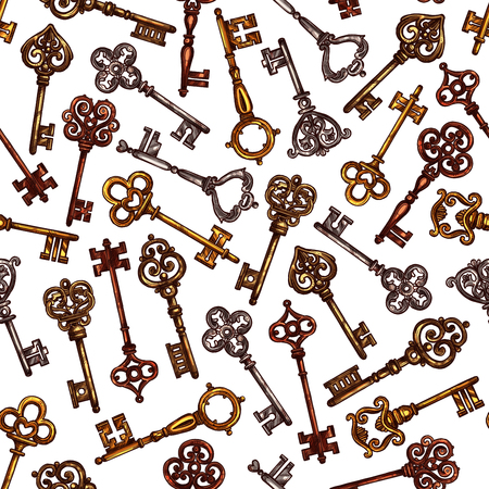 Vector seamless pattern of sketch vintage keysのイラスト素材