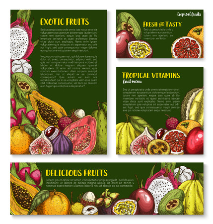 Vector templates of exotic fresh tropical fruitsのイラスト素材