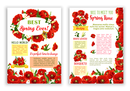 Vector spring poster of red poppy flowers bouquetsのイラスト素材