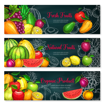 Vector banners of exotic fresh fruitsのイラスト素材