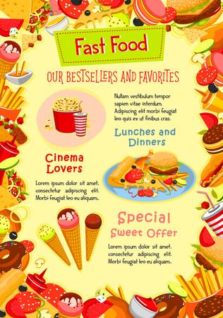Fast food vector poster of fastfood snacksのイラスト素材