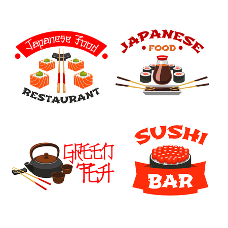 Vector isolated icons for sushi bar or restaurantのイラスト素材