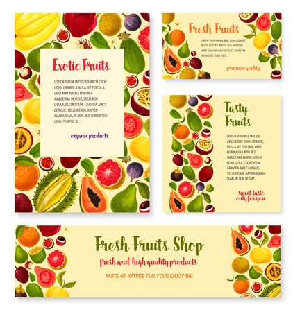 Vector templates set for exotic fresh fruits shopのイラスト素材