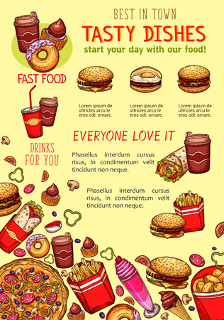 Vector fastfood poster for fast food restaurantのイラスト素材