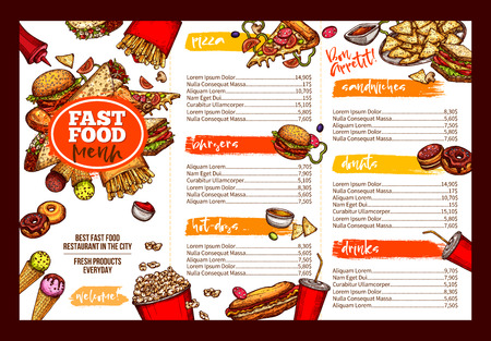 Fast food restaurant menu brochure template designのイラスト素材