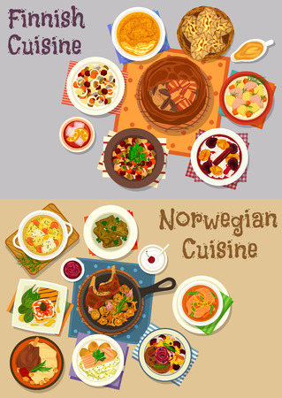 Finnish and norwegian cuisine dinner icon setのイラスト素材