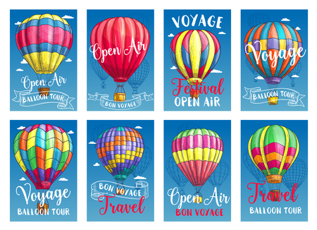 Vector posters for hot air balloon tour or showのイラスト素材