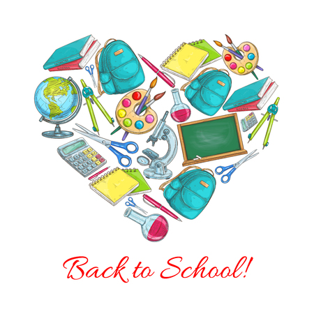 Back to School vector heart posterのイラスト素材