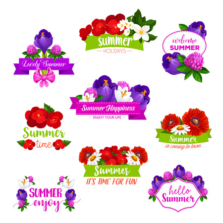 A Vector icons of summer flowers blooming bouquets illustration.のイラスト素材