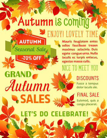 Autumn fall maple leaf vector sale poster templateのイラスト素材