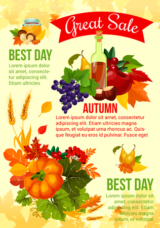 Autumn sale banner with fall leaf and veggies.のイラスト素材