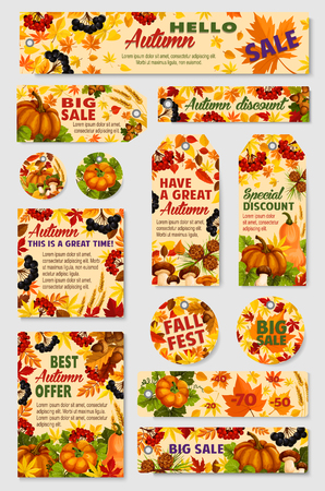 Autumn sale tag, discount offer label and card setのイラスト素材