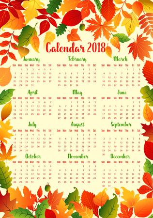 Autumn calendar template with fall leaf frameのイラスト素材