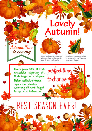 Autumn season leaf, fall harvest vegetable posterのイラスト素材