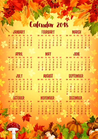 Autumn calendar template of fall nature seasonのイラスト素材