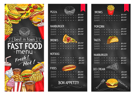 Fast food restaurant chalkboard menu templateのイラスト素材