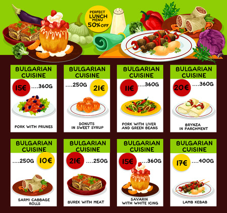 Bulgarian cuisine restaurant lunch menu for special offer brochure template.のイラスト素材