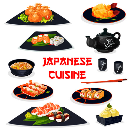 Japanese cuisine healthy dishes for lunch cartoon icon.のイラスト素材