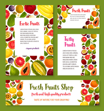 Fresh exotic tropical fruit bannersのイラスト素材