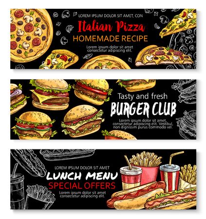Fast food menu special offer chalkboard banner setのイラスト素材