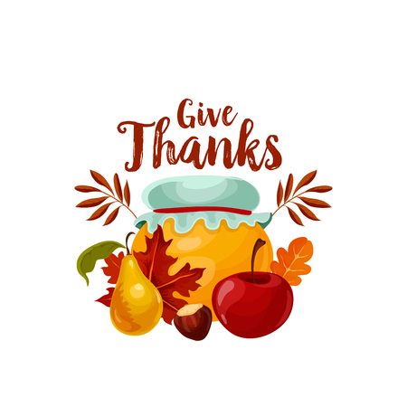 Thanksgiving holiday icon of autumn fruit and leafのイラスト素材